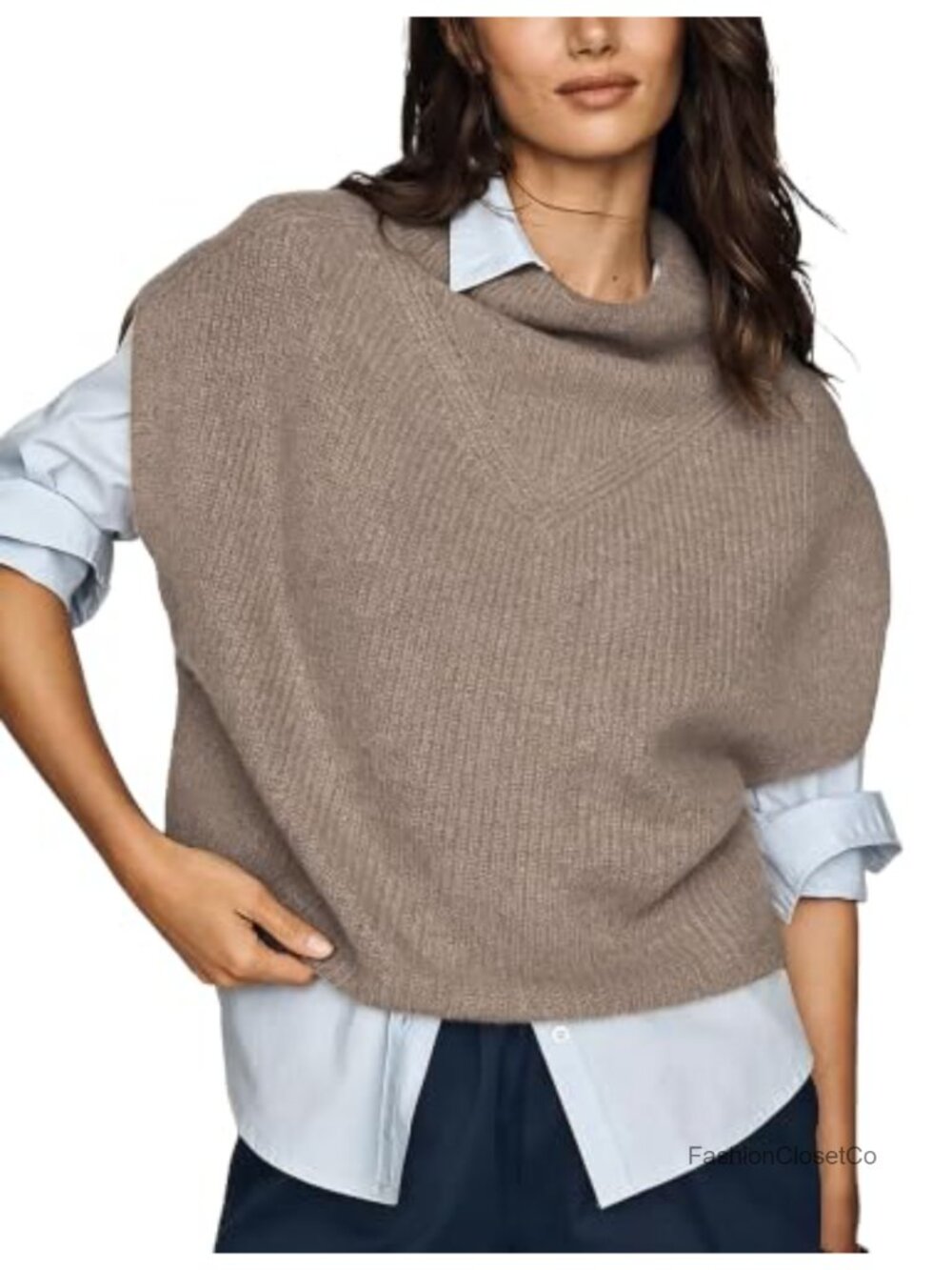 Women's Ribbed Knit Sleeveless Sweater Vest High Neck Layering Pullover
